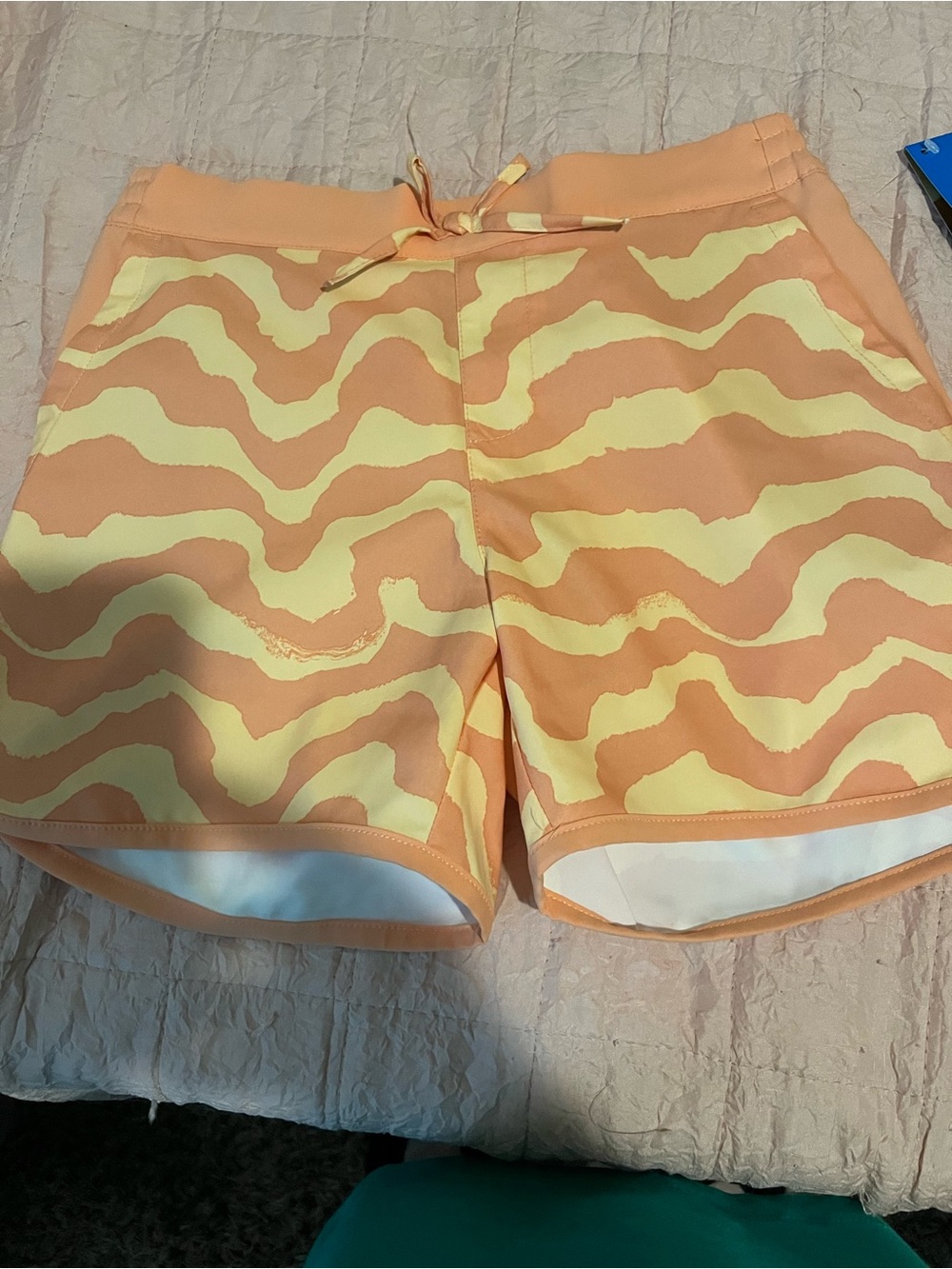Girls  Peach Wave Print Drawstring Shorts